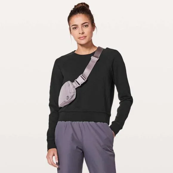 Lululemon Every Moment Crew Heathered Black Velvet Velour Cropped Sweatshirt - Picture 1 of 10
